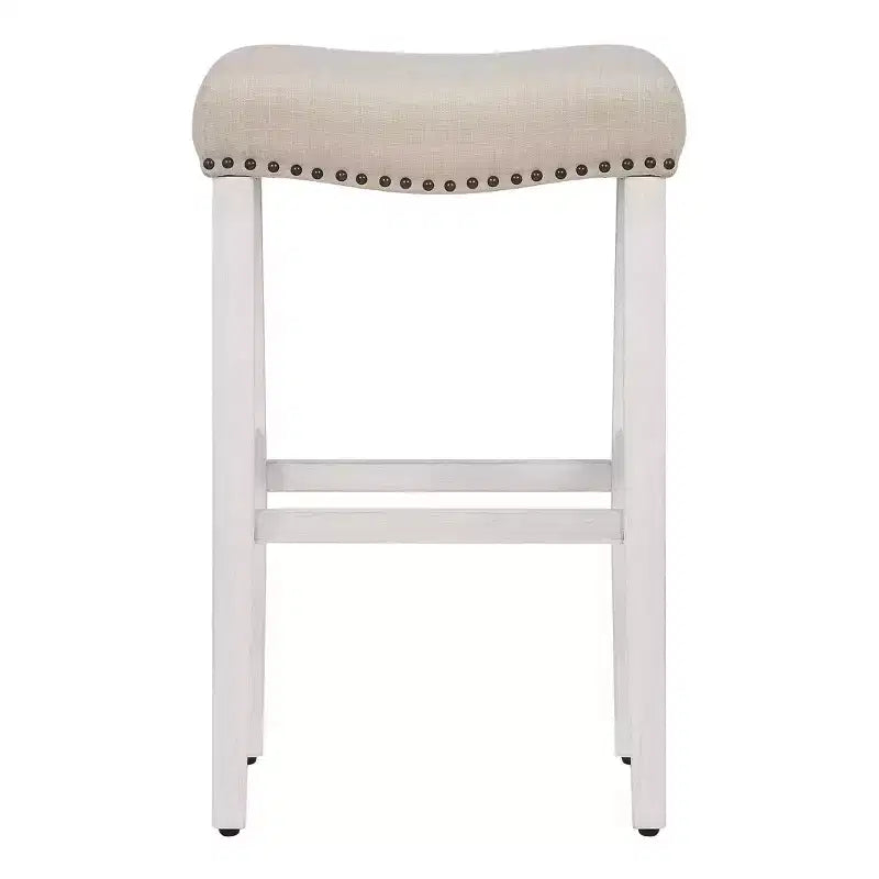 Sgabello da bar senza schienale a sella imbottito da 29 pollici, bianco anticato/beige
