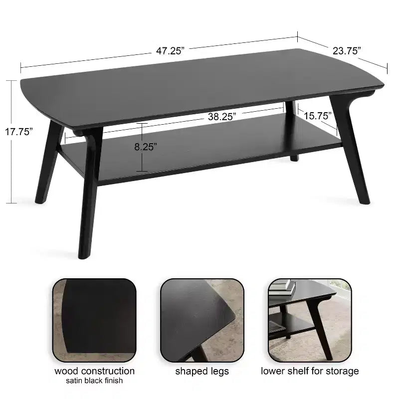 Louen Tavolino da caffè in legno, 48x24x18, Nero