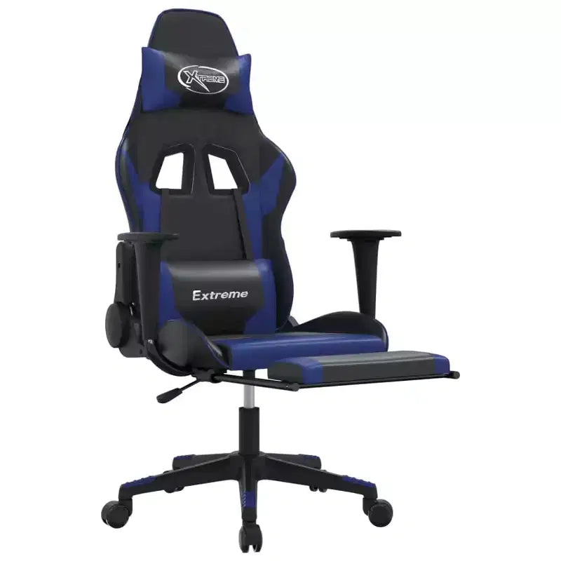 Sedia da gaming regolabile con poggiapiedi e funzione massaggio - Ecopelle Nera&Blu