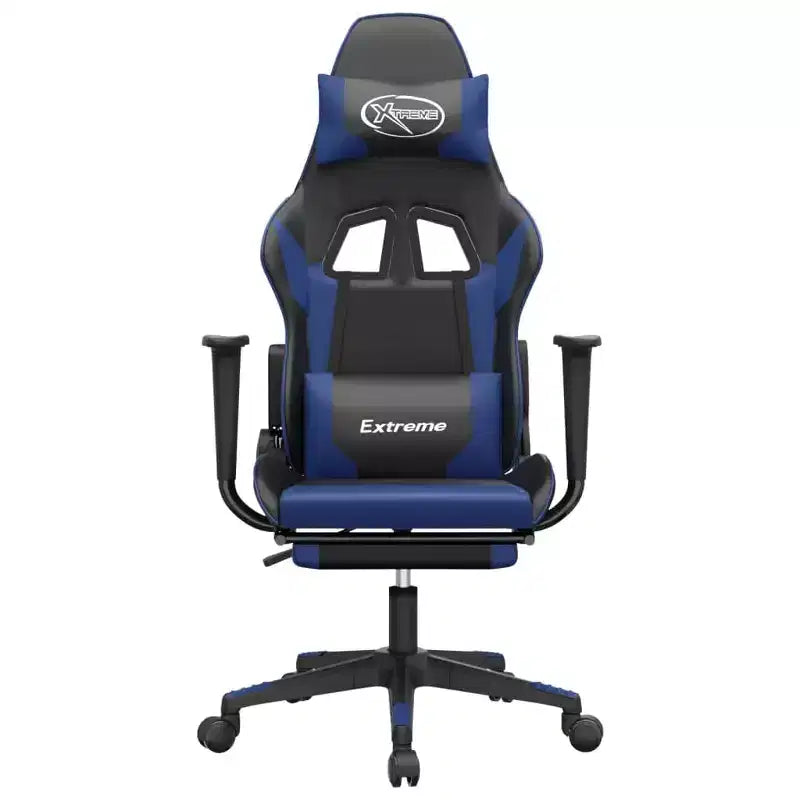Sedia da gaming regolabile con poggiapiedi e funzione massaggio - Ecopelle Nera&Blu