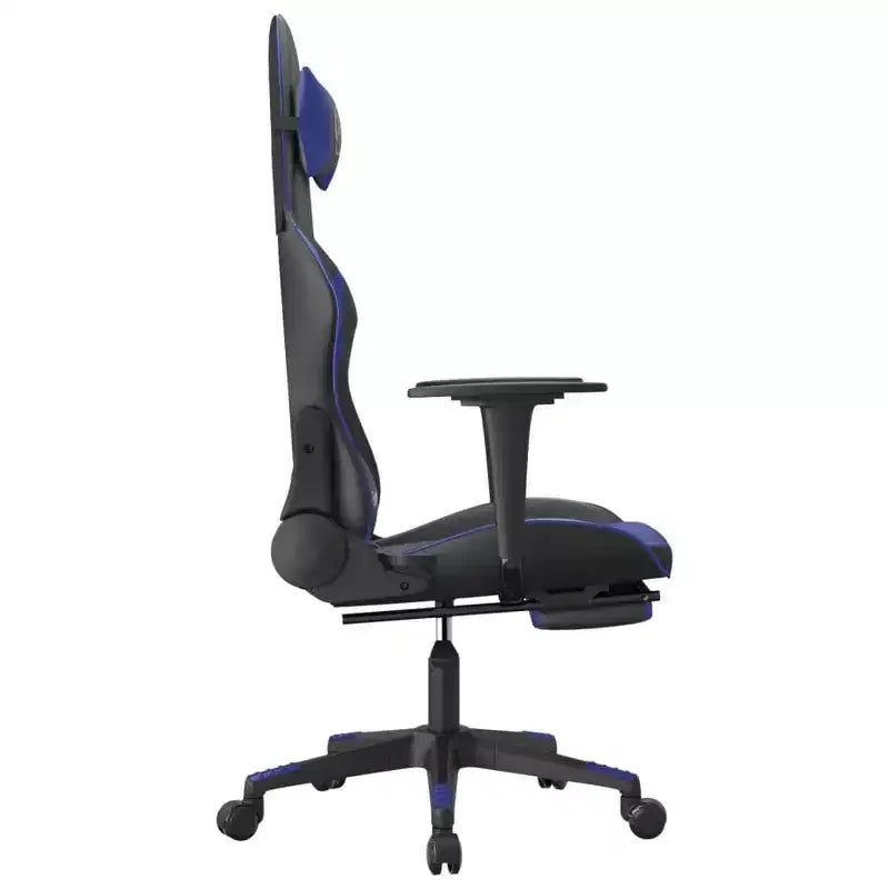 Sedia da gaming regolabile con poggiapiedi e funzione massaggio - Ecopelle Nera&Blu