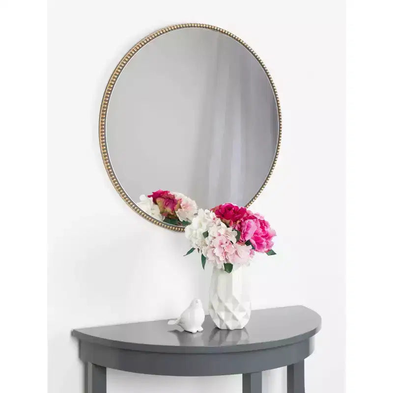 Specchio da parete decorativo Gwendolyn con perline rotonde oro