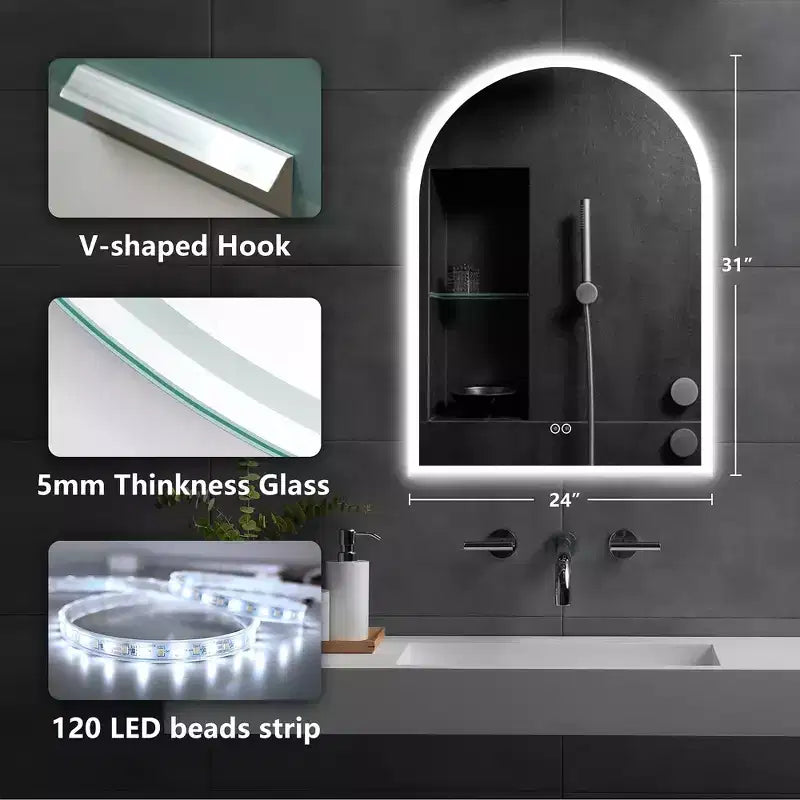 Specchio da bagno ad arco, specchio LED con antiappannamento