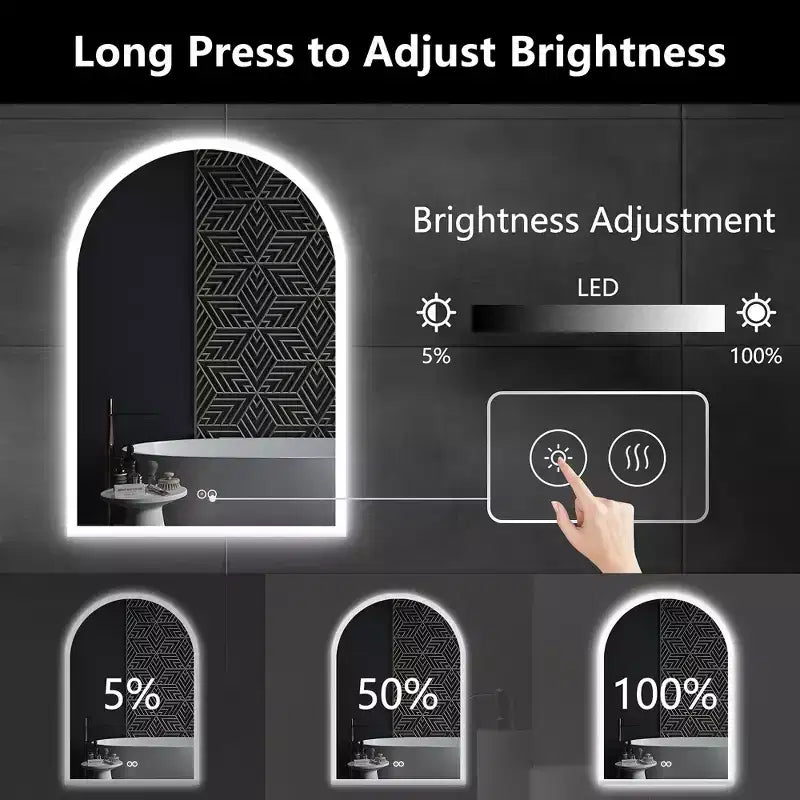 Specchio da bagno ad arco, specchio LED con antiappannamento