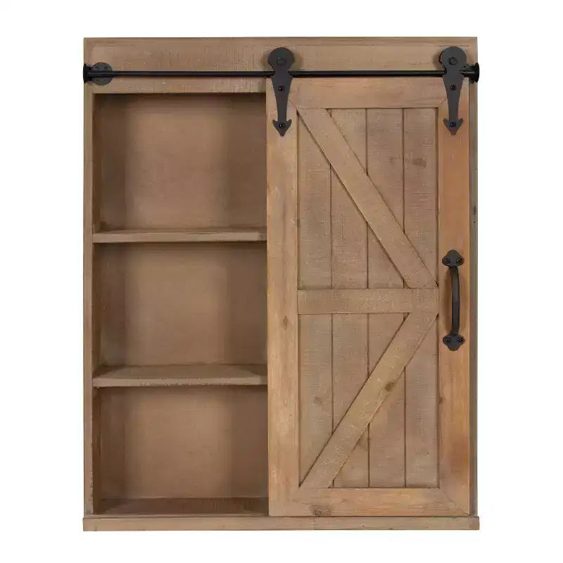 Mobiletto decorativo da parete in legno con specchio e porta scorrevole a fienile, rustico