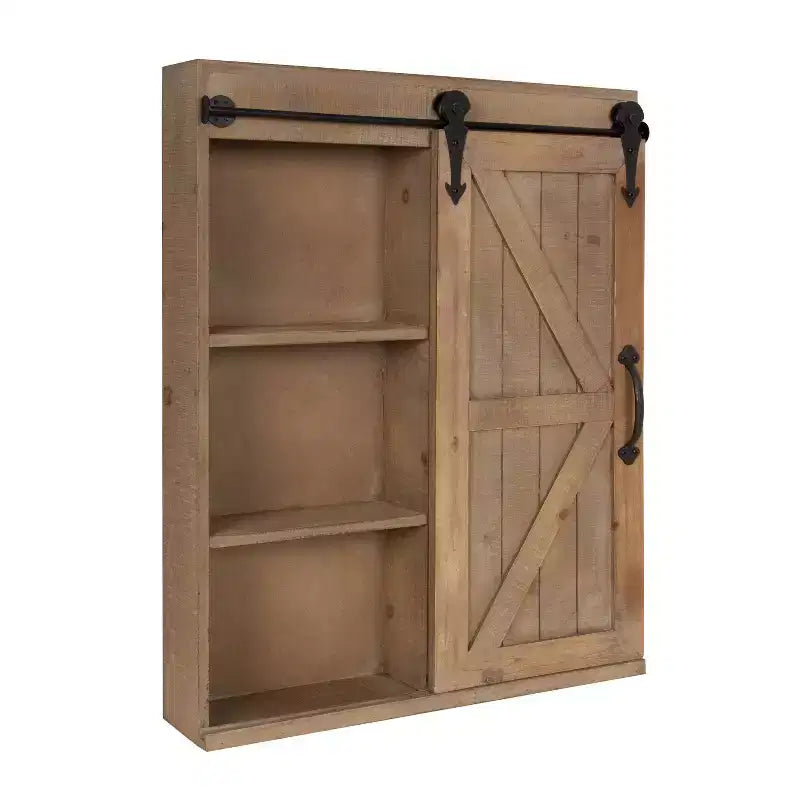 Mobiletto decorativo da parete in legno con specchio e porta scorrevole a fienile, rustico