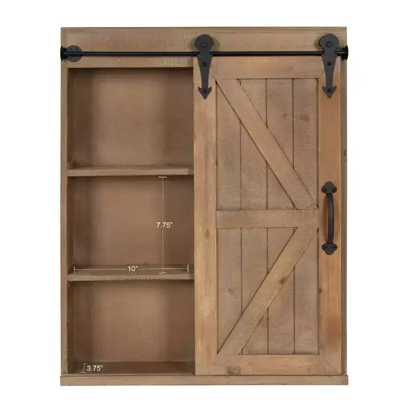 Mobiletto decorativo da parete in legno con specchio e porta scorrevole a fienile, rustico