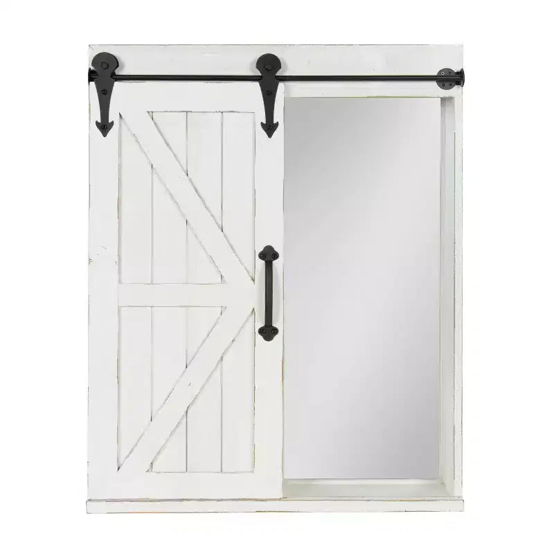 Mobiletto decorativo da parete in legno con specchio e porta scorrevole a fienile, rustico