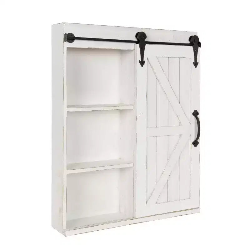 Mobiletto decorativo da parete in legno con specchio e porta scorrevole a fienile, rustico