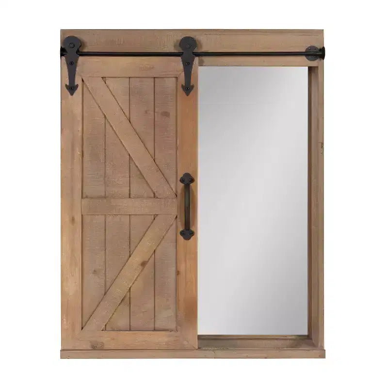 Mobiletto decorativo da parete in legno con specchio e porta scorrevole a fienile, rustico
